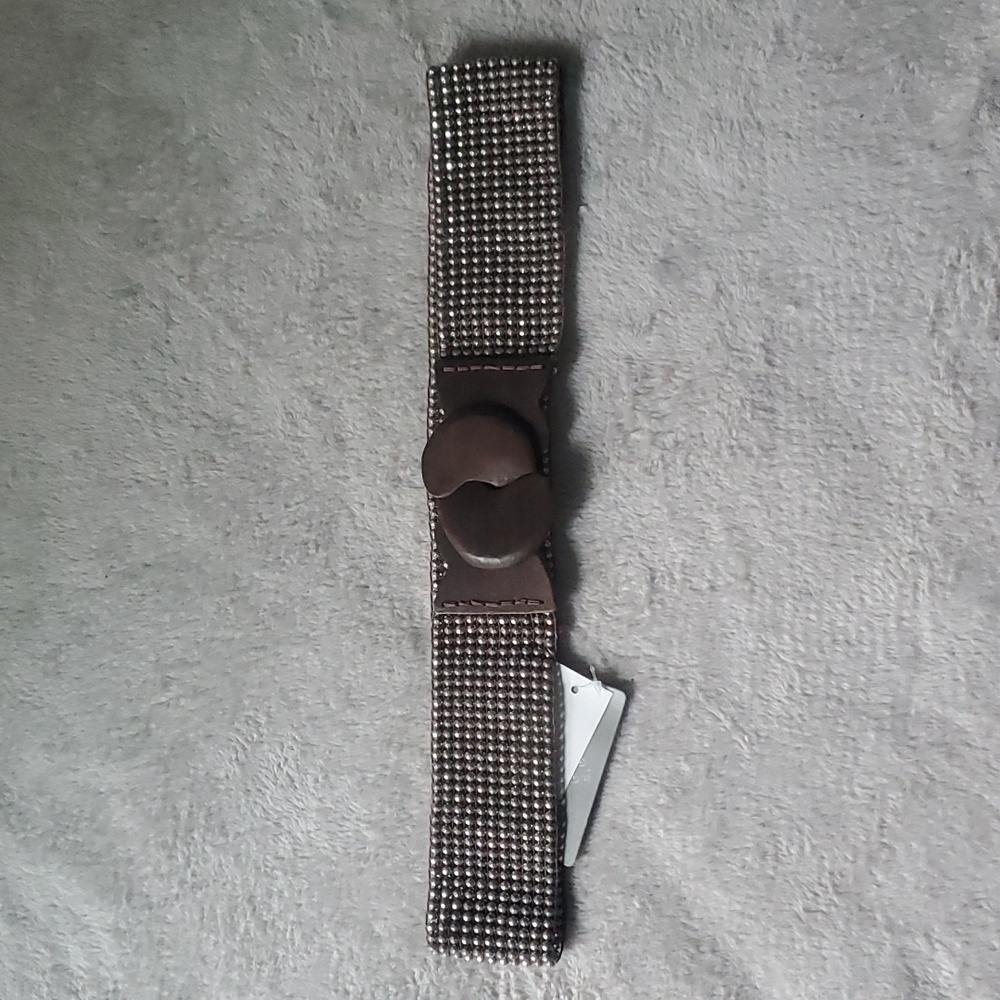 Anthropologie Strechy Silver Metal Rubber Belt -M